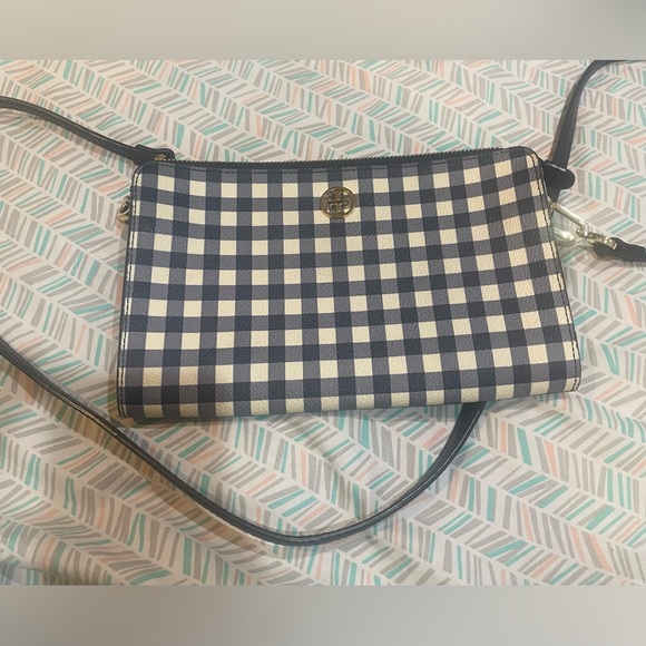 Tory Burch Navy Robinson Checkered Crossbody Bag- Like New - Picture 8 of 9